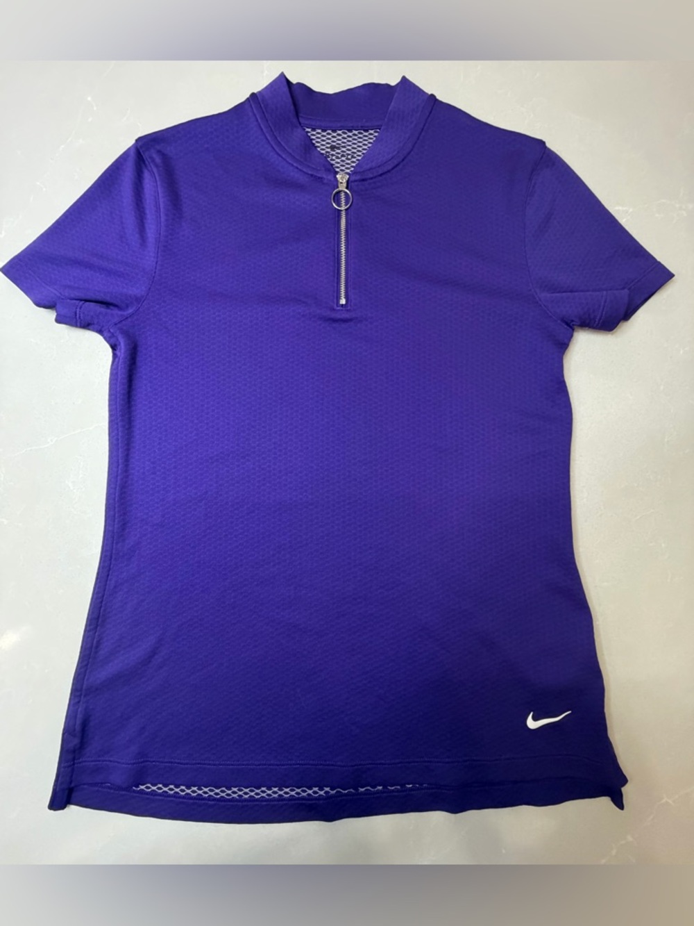 Nike Women’s Dri-Fit Fairway Blade Golf Purple Short-Sleeve Zip Mock Neck Top, S